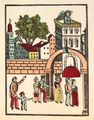Sheet of six Épinal prints, domestic and religious subjects