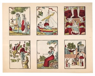 Sheet of six Épinal prints, domestic and religious subjects
