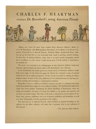Item #1002709 Charles F. Heartman Reviews Dr. Rosenbach’s Young American Parade (broadside). A....
