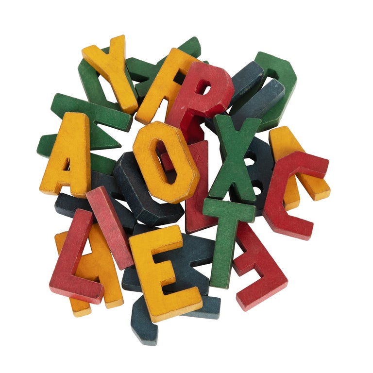 Item #1003060 Hand-carved and painted wooden alphabet. ABC.