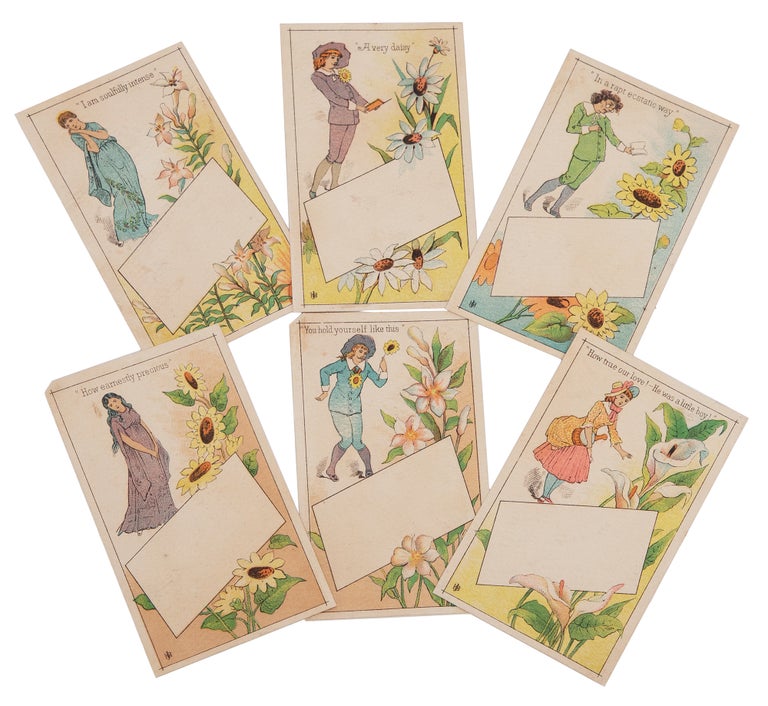 Item #1003268 Complete set of American trade card templates satirizing the Aesthetic Movement, with additional printed example. ADVERTISING, W. S. Gilbert, Albert Sullivan, Oscar Wilde.