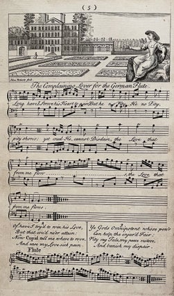 Calliope or English Harmony. A Collection of the most Celebrated English and Scots Songs Neatly Engrav’d and Embelish’d with Designs adapted to the Subject of each Song taken from the Compositions of the Best Masters in the most Correct Manner with the thorough Bass and Transpositions for the Flute (proper for all Teachers, Scholars, and Lovers of Musick: Printed on a fine Paper on each side which renders the Undertaking more compleat than any thing of the kind ever Publish’d