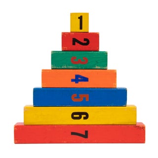Two sets of painted wooden counting blocks