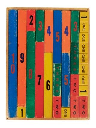 Two sets of painted wooden counting blocks