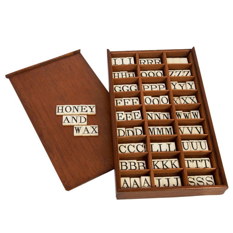 Item #1003427 Six sets of nineteenth-century bone alphabet tiles. ABC.
