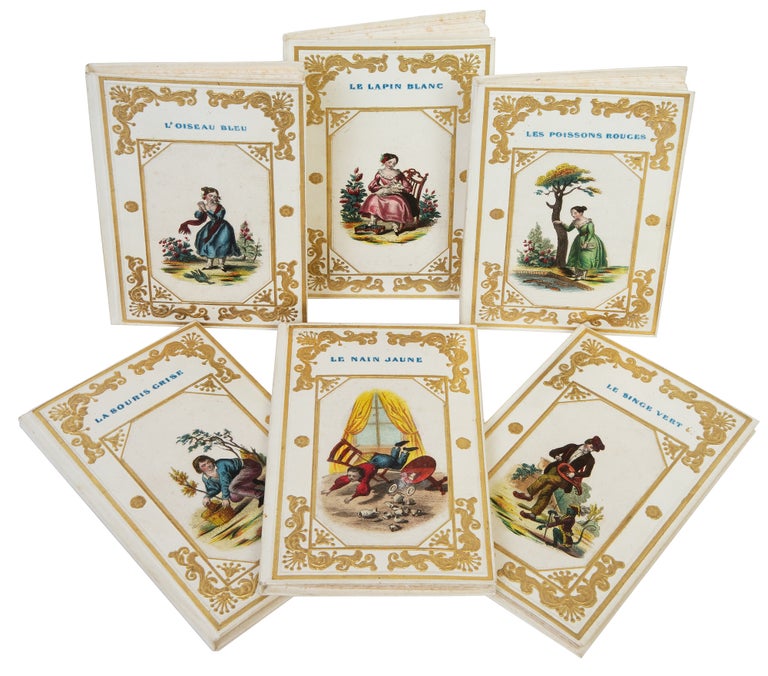 Item #1003549 Contes de Toutes les Couleurs: Les Poissons Rouges, Le Singe Vert, Le Nain Jaune, La Souris Grise, Le Lapin Blanc, L’Oiseau Bleu (six volumes). BINDINGS.