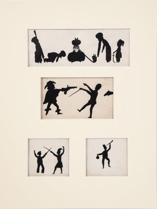 Four silhouette illustrations on storybook themes