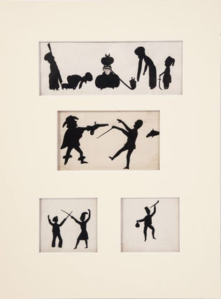 Four silhouette illustrations on storybook themes