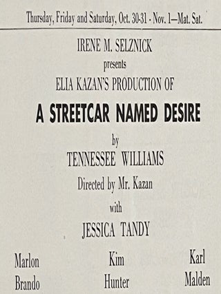 A Streetcar Named Desire (signed by opening night cast, with original Shubert Theatre program and ticket stubs)