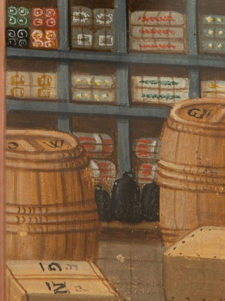 Original nineteenth-century painting of shopkeepers at work