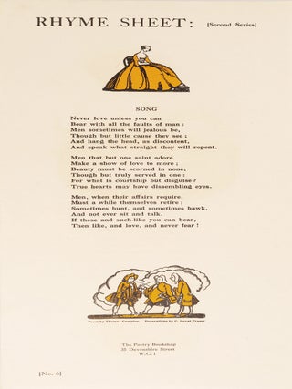 Item #1004248 The Rhyme Sheet, Second Series No. 6: Song (Poetry Bookshop broadside). Claud Lovat...