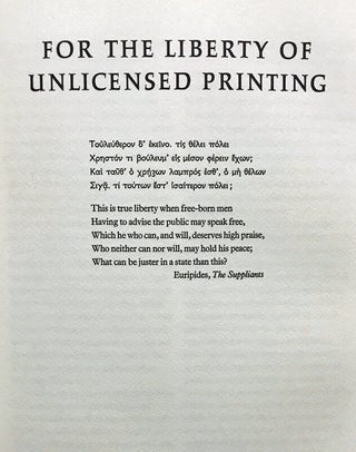 Areopagitica: A Speech of Mr John Milton for the Liberty of Unlicensed Printing to the Parliament of England
