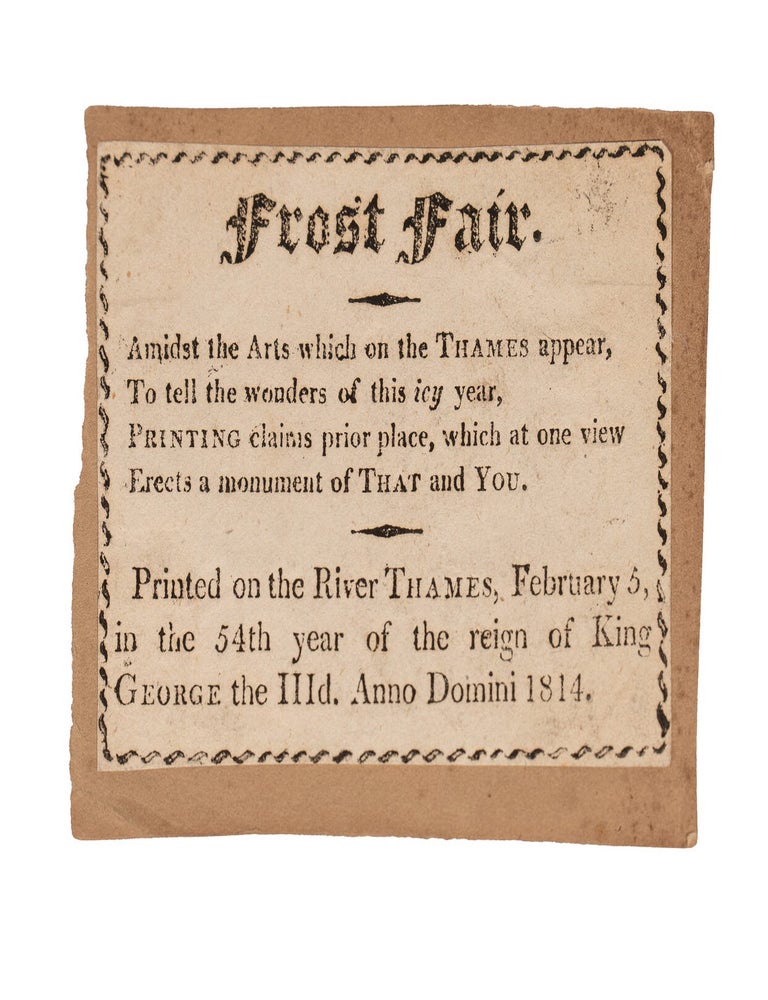 Item #1004481 Frost Fair souvenir ticket, printed on the frozen Thames. EPHEMERA.